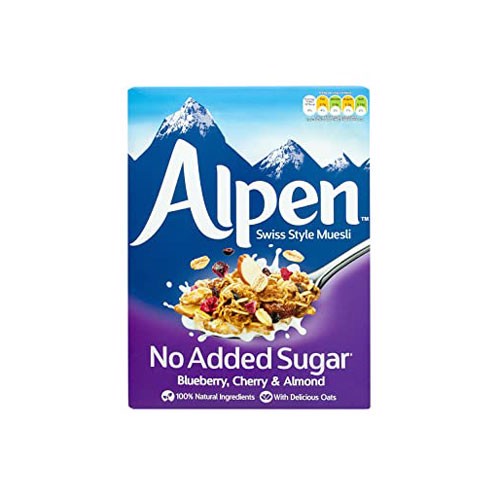 NGŨ CỐC MUESLI KHÔNG ĐƯỜNG VỚI VIỆT QUẤT, ANH ĐÀO VÀ HẠNH NHÂN ALPEN 560G